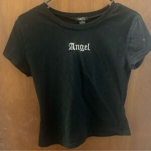 Black Graphic Tee with 'Angel' Print